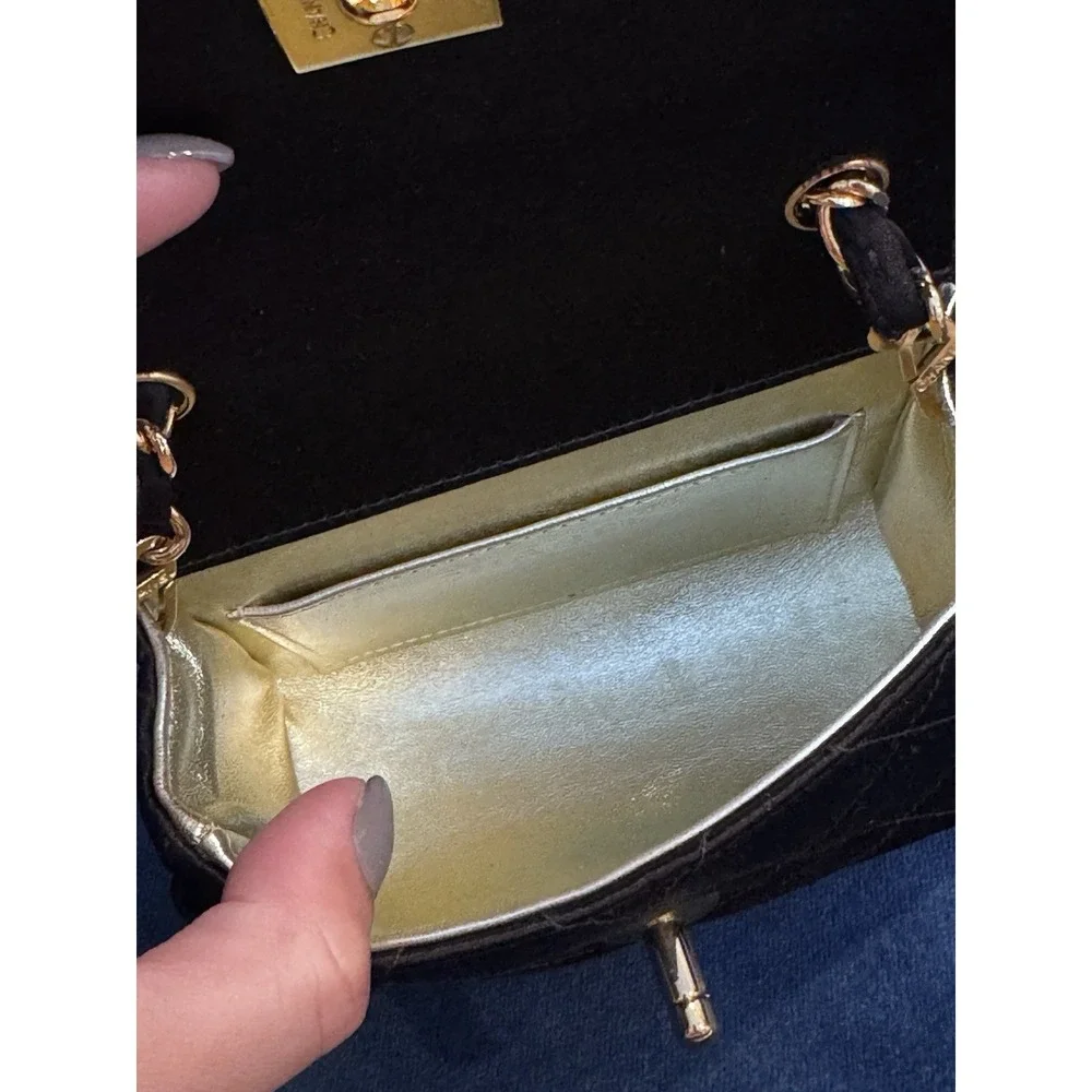 Vintage Chanel Black Satin Mini Square‎ flap Crossbody Bag